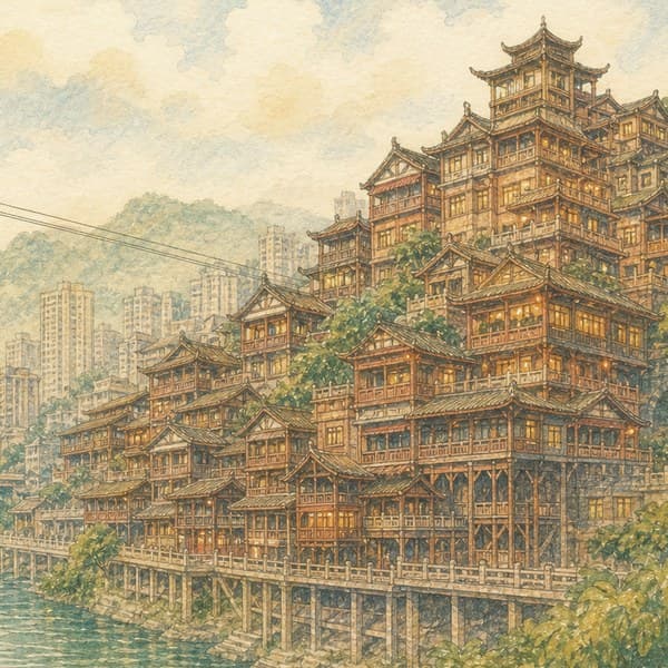 白城沙滩 · 演武大桥观景避坑场景插画