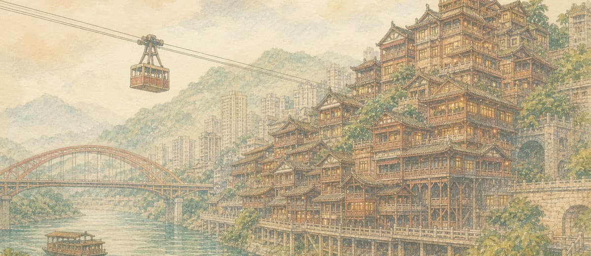 重庆山城亲子玩水专题水彩封面